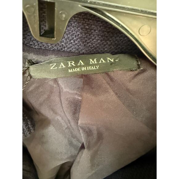 Zara Man Navy Knit Lined Coat Jacket US XL Made in Italy VGUC Versatile Trendy - Picture 3 of 11